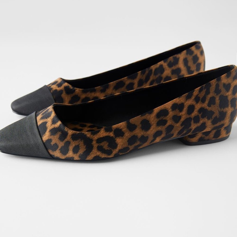 NWT Zara Leopard Cap Toe Animal Print Ballet Flats